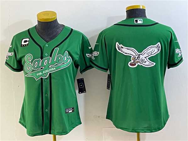 Womens Philadelphia Eagles Green Team Big Logo With 3-Star C Patch Cool Base Stitched Baseball Jerseys